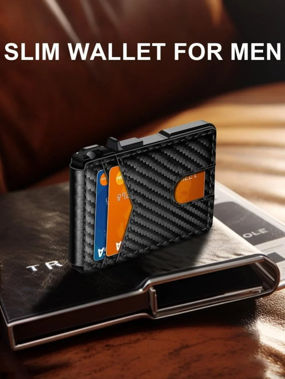Slim Minimalist Wallet for Men, RFID Blocking, Compact Money Clip & ID Window